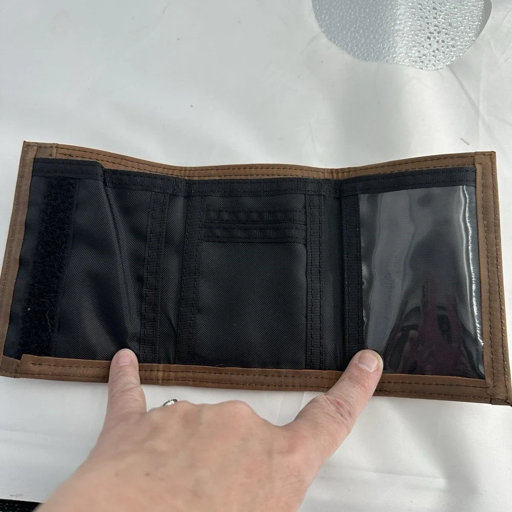 Carhartt Nylon Duck Trifold Wallet Heavy Duty Hook & Loop Closure Brown Canvas